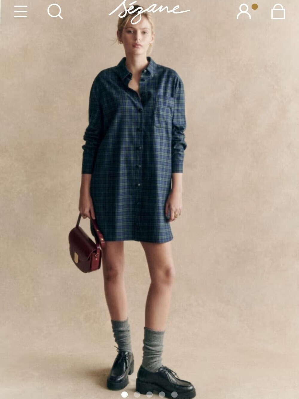 Sezane Sadie Dress Blue Green Plaid 34 NWOT